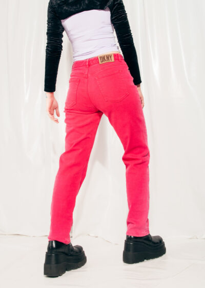 Vintage DKNY Jeans 90s High Rise Denim Trousers in Red