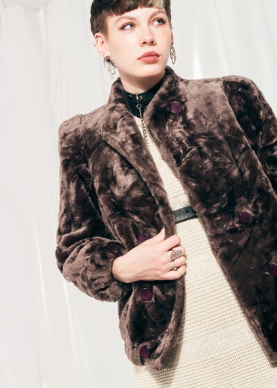 Vintage Faux Fur Jacket 80s Plush Fluffy Teddy Coat in Brown