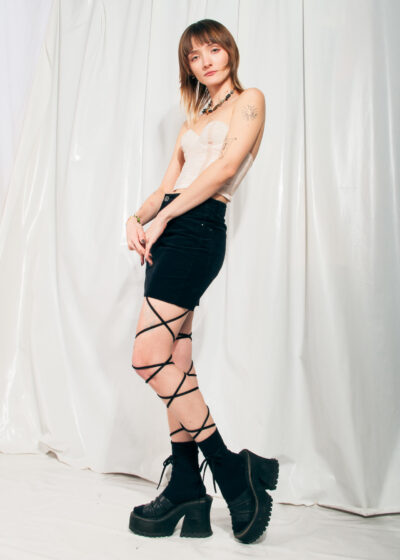 Reworked Vintage Skirt Y2K Thigh Strap Cord Mini