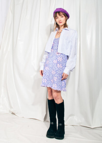 Vintage Shirt 90s Reworked Plaid Crop Top in White Cotton