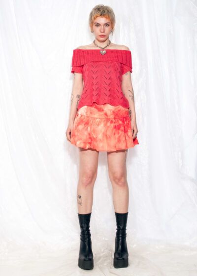 Vintage Off Shoulder Top 90s Knitted Tee in Pink