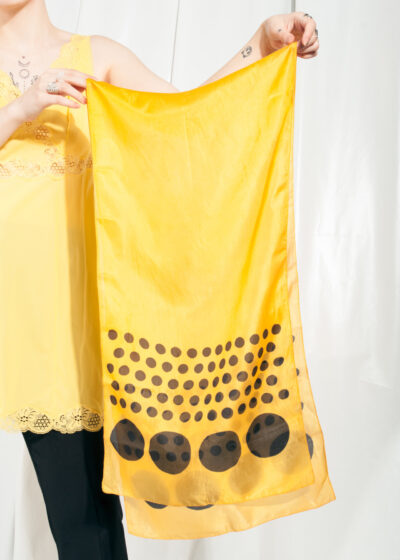 Vintage Silk Scarf 60s Mode Space Age Dotted Shawl in Yellow