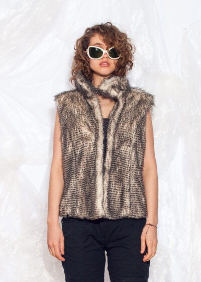 Vintage Faux Fur Vest Y2K Waistcoat in Brown