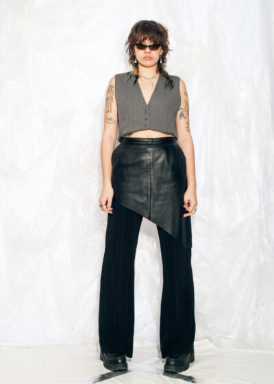 Vintage Leather Skirt 80s Reworked Asymmetric Midi in Black