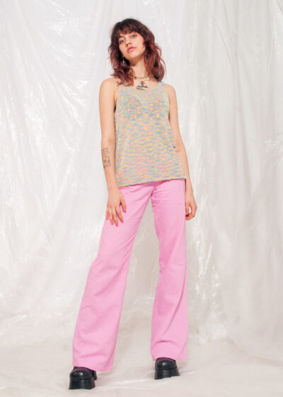 Vintage Knit Top Y2K Vest in Pastel Rainbow