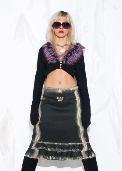 Reworked Vintage Y2K Hand-Painted Midi Skirt in Black