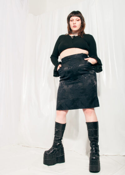 Vintage Skirt 80s Black Floral High Rise Midi