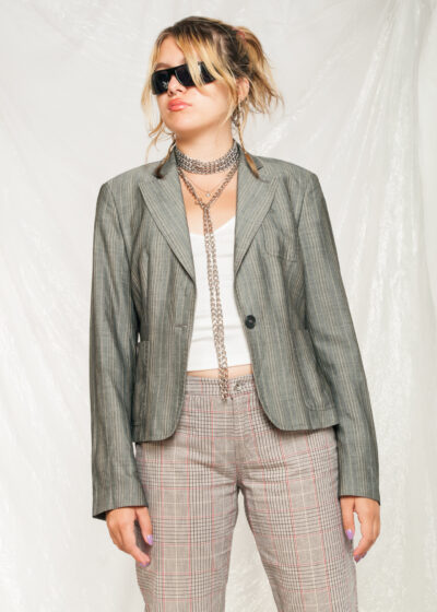 Vintage Sisley Blazer Y2K Preppy Jacket in Silver