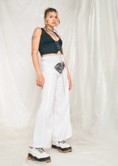 Vintage Flare Trousers Y2K Reworked Cut Out Pants in White