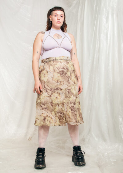 Vintage Skirt Y2K Fairy Midi in Beige Silk