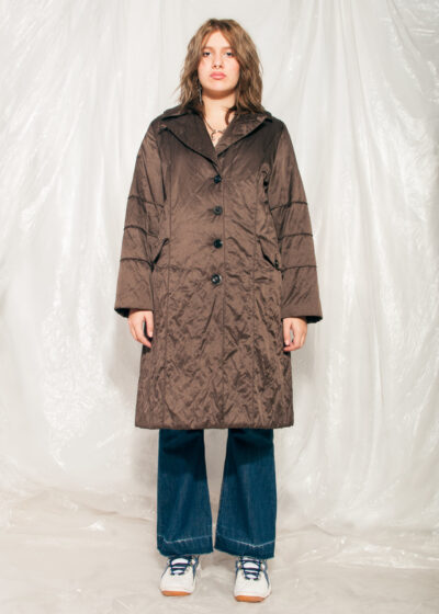 Vintage Coat Y2K Upcycled Satin Overcoat in Brown