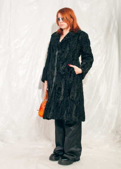 Vintage Shearling Coat 70s Real Fur Winter Coat in Black