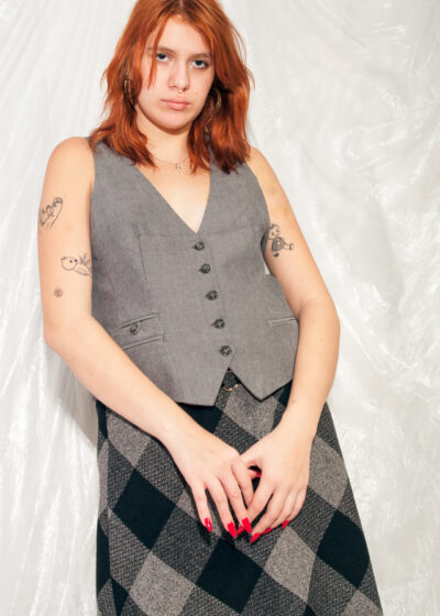 Vintage Vest Y2K Preppy Waistcoat in Grey Cotton