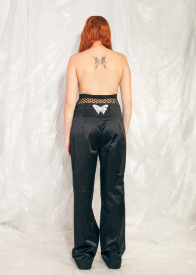 Vintage Satin Pants Y2K Reworked Butterfly Flare Trousers