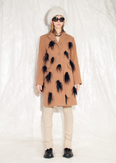Vintage Faux Fur Coat 90s Reworked Wool Overcoat in Brown