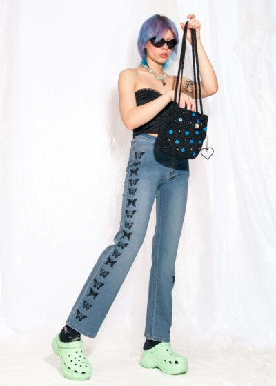 Vintage Flare Jeans Y2K Reworked Butterfly Painted Pants