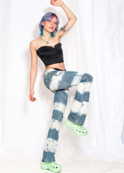 Vintage Flare Jeans Y2K Reworked Bleached Denim Pants