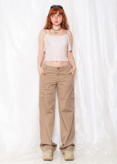 Vintage Cargo Trousers Y2K Wide Leg Gorpcore Pants in Beige