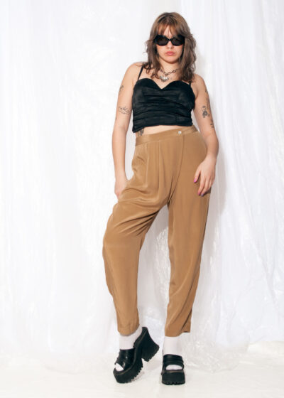 Vintage Silk Trousers 90s Rare Ruched High Rise Pants