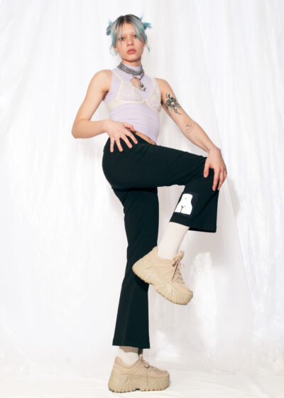 Vintage Flare Trousers Y2K Feminist Graphic Patch Suit Pants