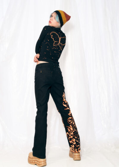 Vintage Top Y2K Reworked Butterfly Painted Frilly Tee