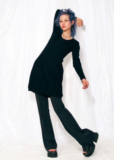 Vintage Knit Dress Y2K Long Sleeve Staple Mini in Black