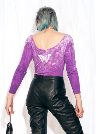 Vintage Bodysuit 80s Reworked Eat Acid Butterfly Body Purple