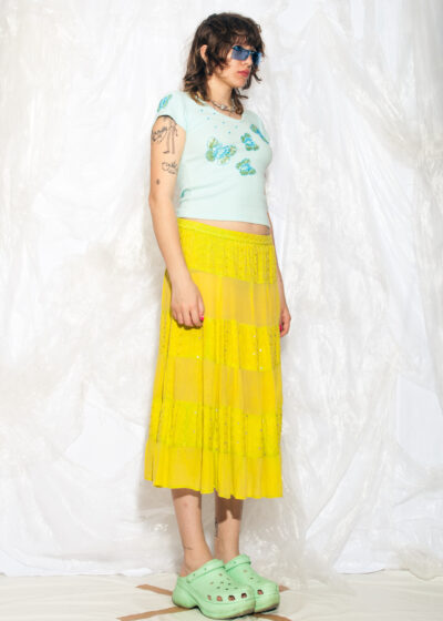 Vintage Y2K Tiered Skirt Fairycore Maxi in Yellow