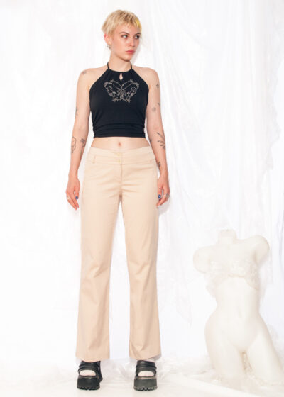 Vintage Flare Trousers Y2K Minimalist Suit Pants in Beige