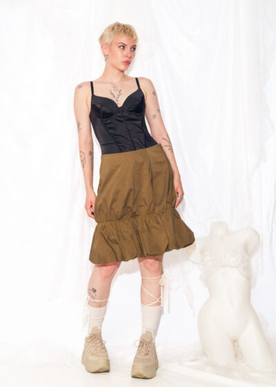 Vintage Bubble Skirt Y2K Balloon Midi in Brown
