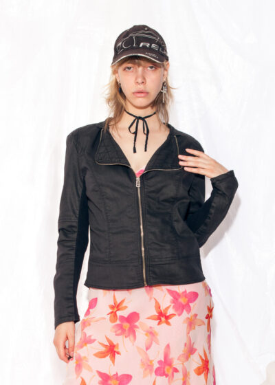 Vintage Y2K Moto Racing Jacket in Black Cotton