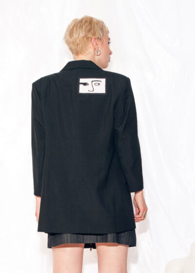 Vintage Blazer 80s Reworked Graphic Patch Jacket in Black
