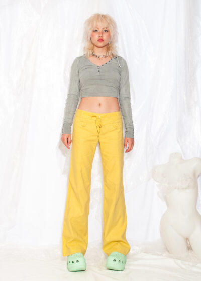 Vintage Y2K Flare Trousers Wide Leg Yellow Linen