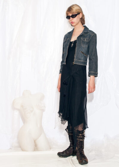 Vintage Y2K Fitted Denim Jacket in Dark Blue