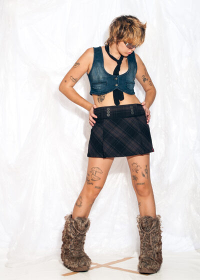 Vintage Y2K Mini Skirt in Grey Checked Grunge