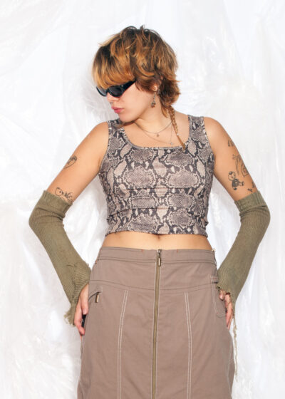 Vintage Y2K Corset Top in Grey Snake Printed