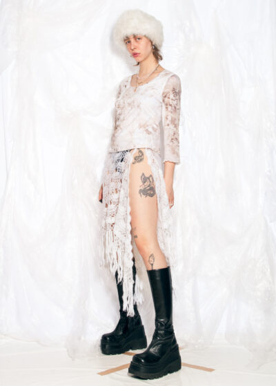 Vintage Y2K Long Sleeved Top in Beige Double-Layered Mesh