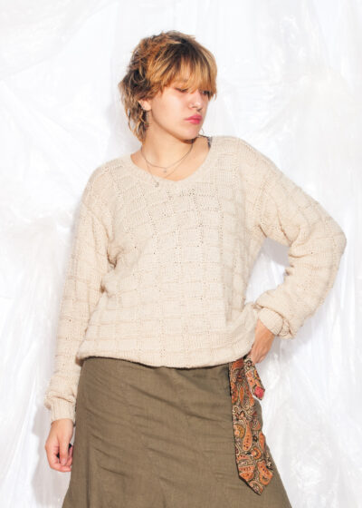 Vintage 90s Hand Knitted Jumper in Beige