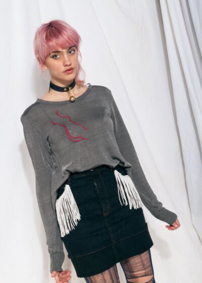 Vintage top Y2K reworked feminist emboridery knit jumper