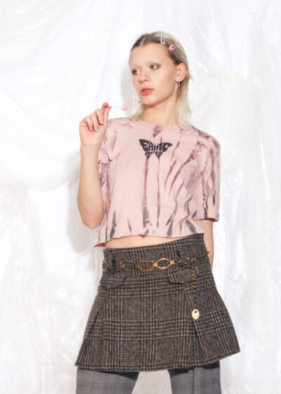 Vintage Y2K Reworked Tee in Pink Eat Acid Butterfly Print