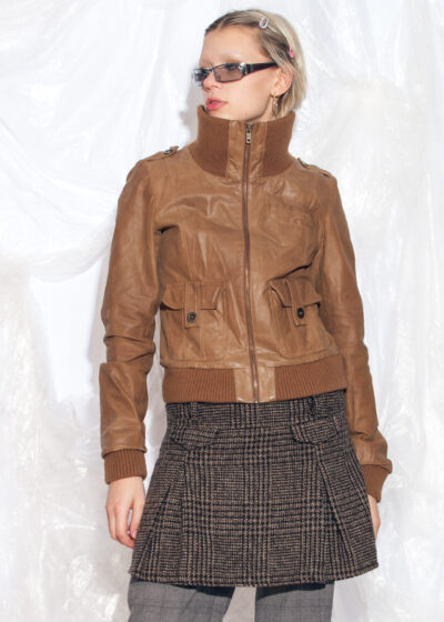 Vintage Y2K Racing Leather Jacket in Brown