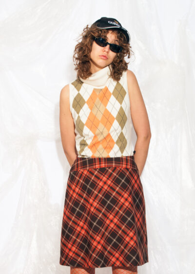 Vintage Y2K Argyle Vest Top in Preppy Beige