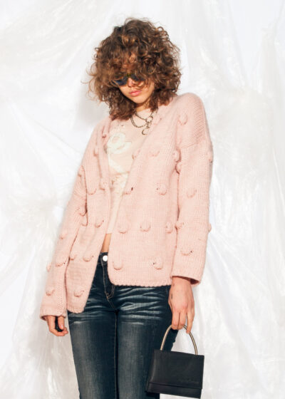 Vintage 80s Knit Cardigan in Pink w Nipples