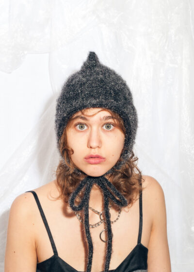 Handmade Baby Bonnet Hood in Knitted Silver