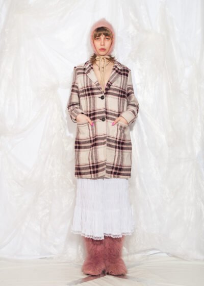 Vintage Y2K Long Coat in Beige Plaid