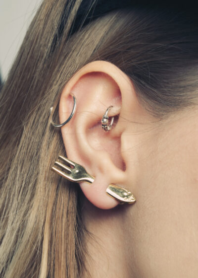 Vintage Ear Cuff 90s Golden Plastic Fork Earring