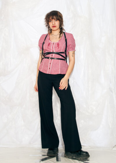 Vintage 90s Blouse in Red and White Cotton Cottagecore