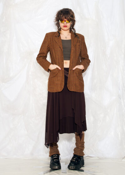 Vintage 80s Oversized Blazer in Grunge Plaid Brown Wool