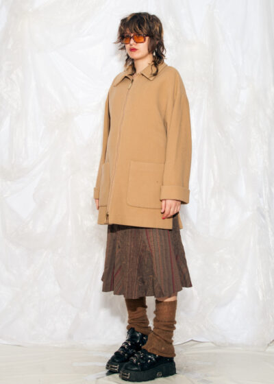 Vintage 90s Minimalist Wool Coat in Beige