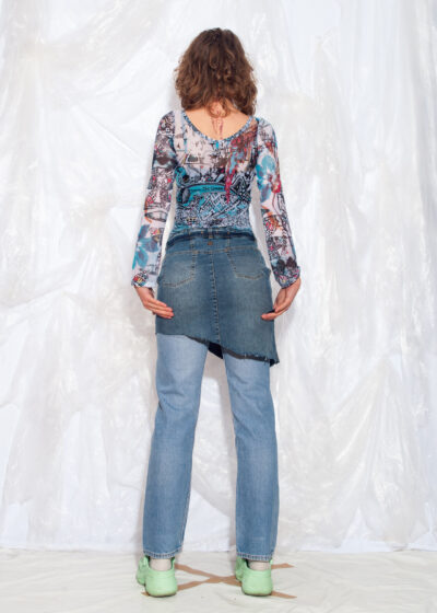 Vintage Y2K Reworked Skirt in Blue Denim Asymmetric Cut